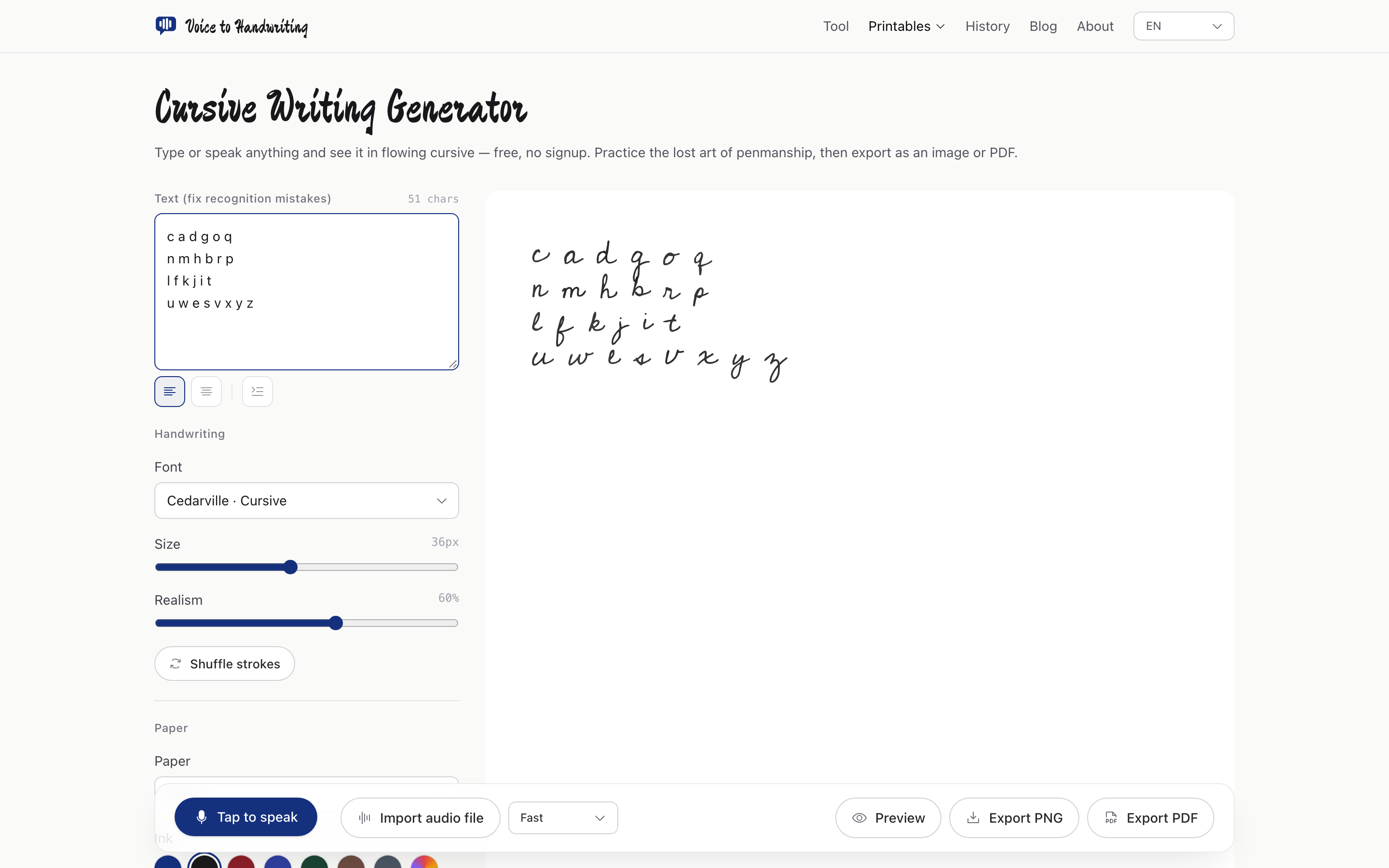 The cursive alphabet, organized the way you'll learn it