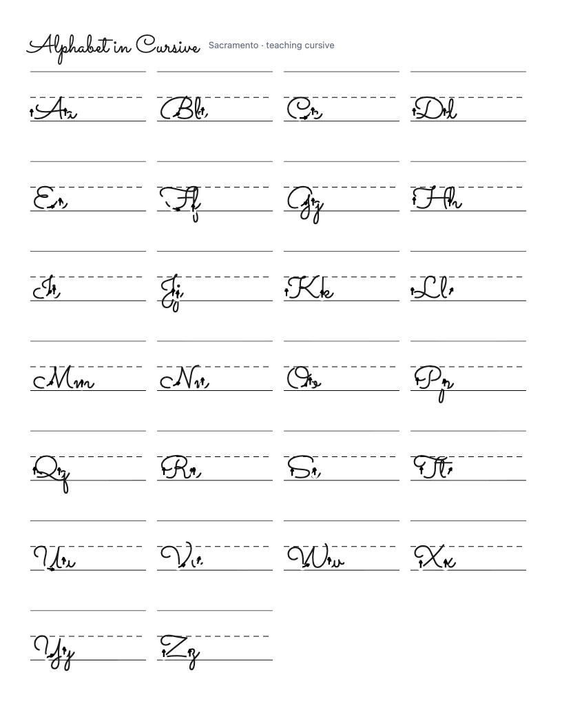alphabet in cursive uppercase and lowercase